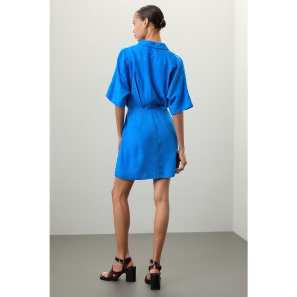 THAKOON Women's Blue Button Front Collared Tie Waist Mini Shirt Dress Size 14 - Picture 11 of 15